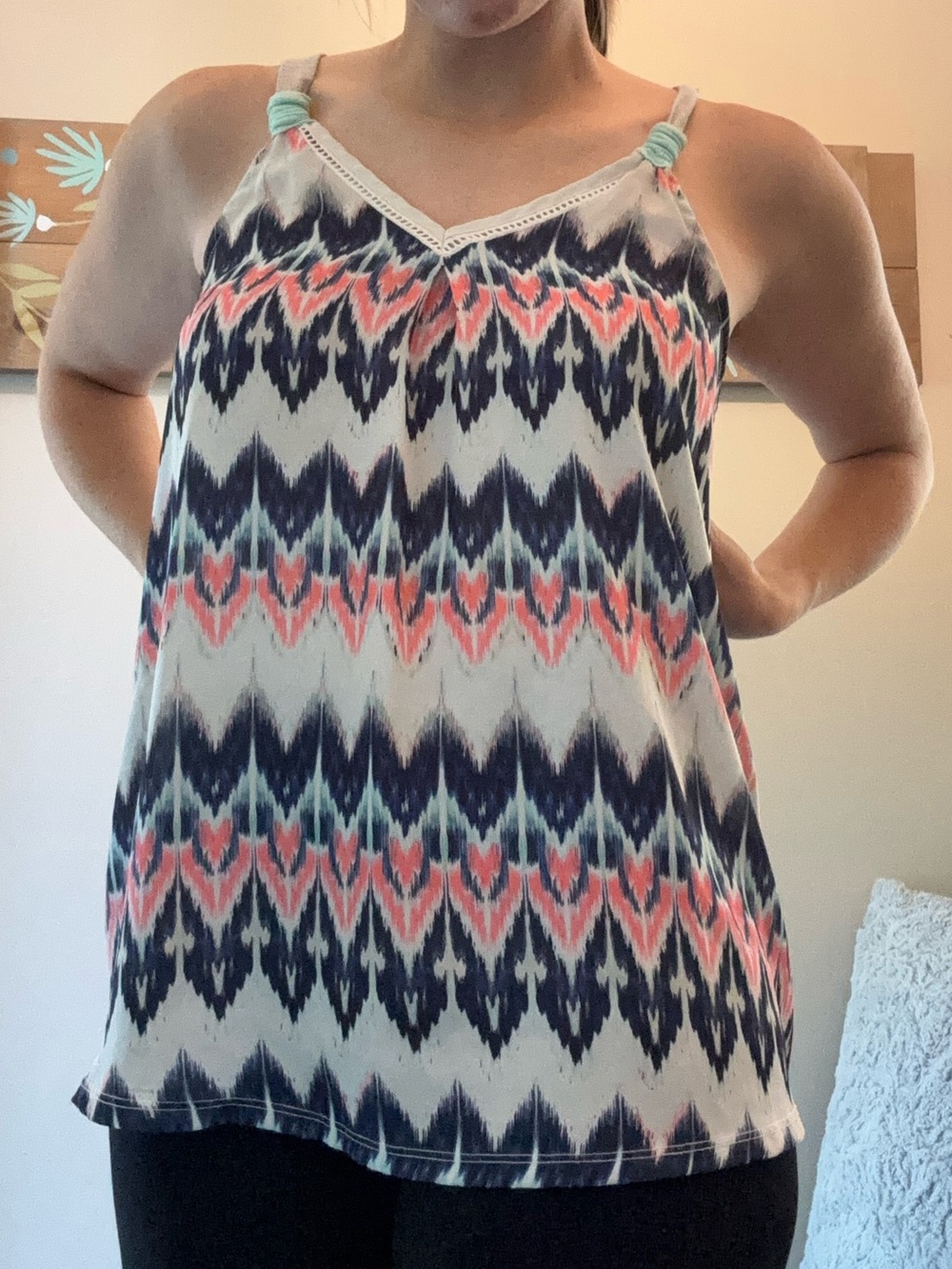 Rewind Navy, Coral & White Printed V-Neck Camisole